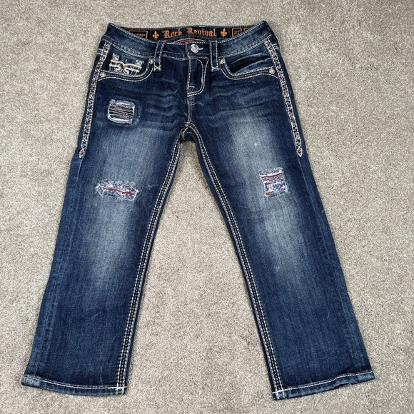 Rock Revival Pants - Rock Revival Capri Jeans 27 Carrieya Stars & Stripes American Flag 4th Of July